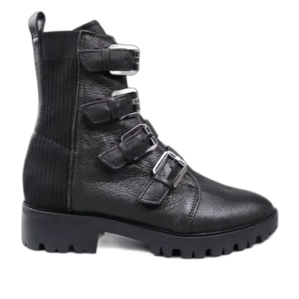 Dolce Vita Womens Combat Buckle Boots Gaven‎ Lug Black Leather Round Toe Size 8